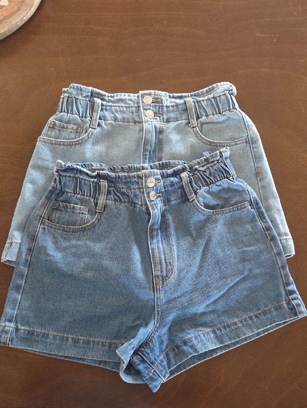Forever 21 Light and Medium Blue Elastic Waist Denim Shorts